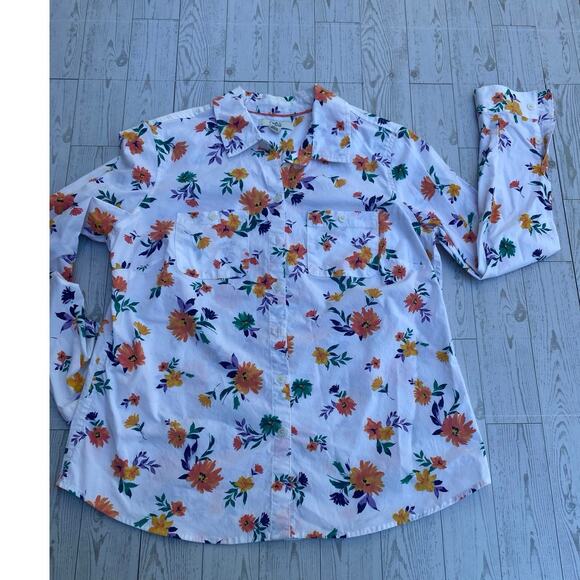 Croft & Barrow Petites PS White Floral Button Down Stretch Blouse Cotton Shirt - Picture 1 of 7